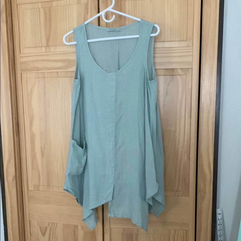 Linen Cut Loose Light Blue Tunic Dress
